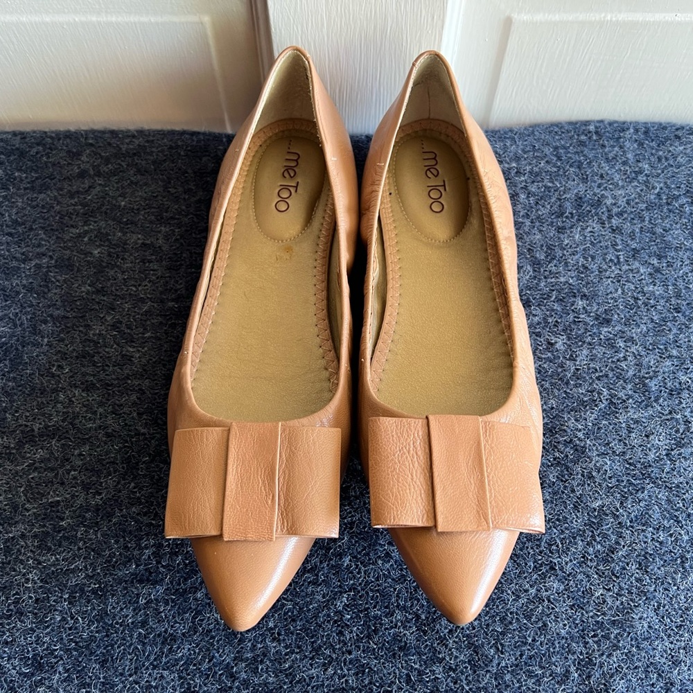 Me Too Tan Leather Ballet Flats Pointed Toe Size 10M